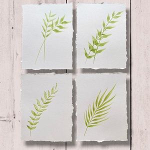 Original - set of4 minimalist botanical paintings, plant art, greenery wall art